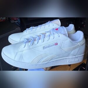 Sz 12 Men's REEBOK COURT CLEAN White Leather Casual Shoes